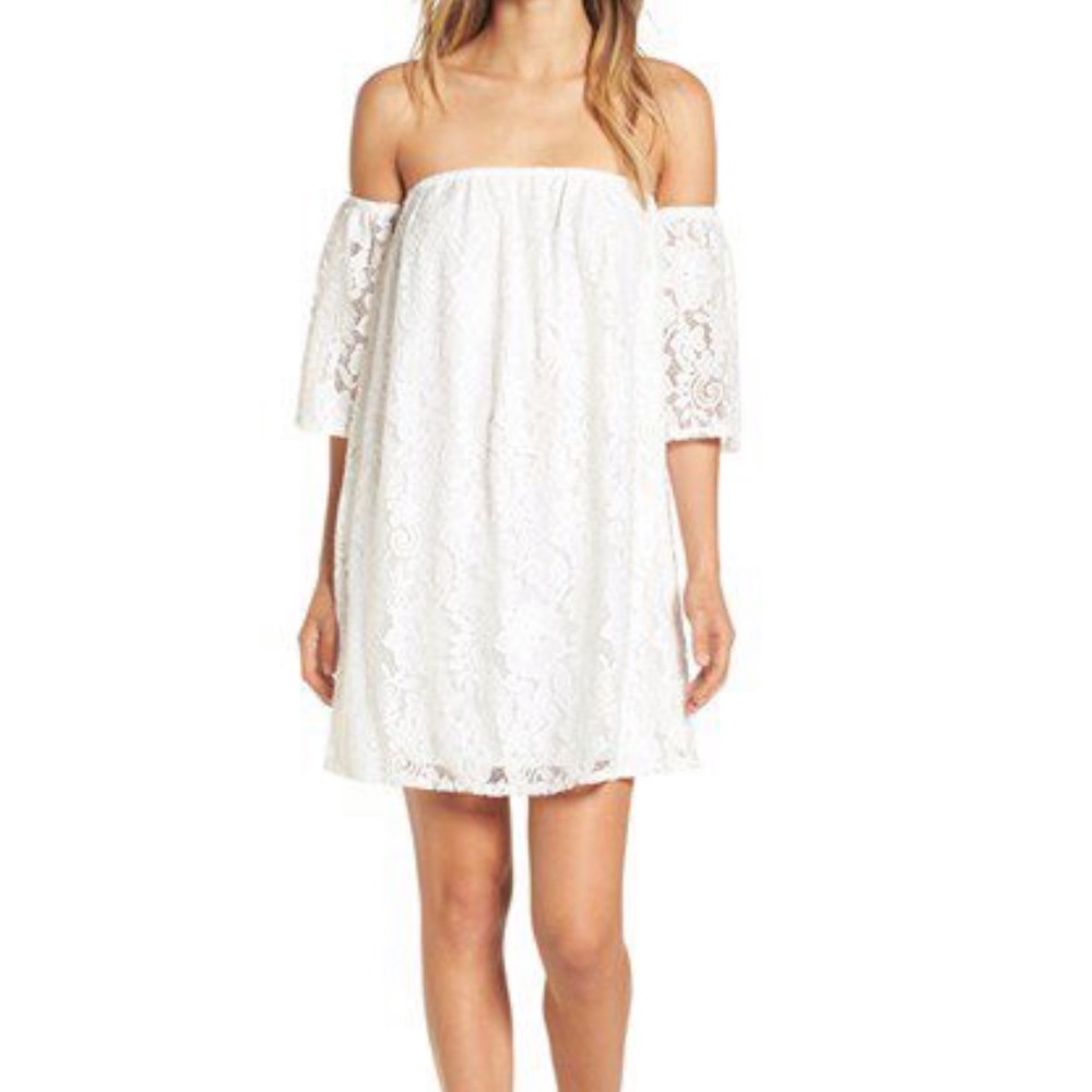 Leith ivory lace off shoulder dress